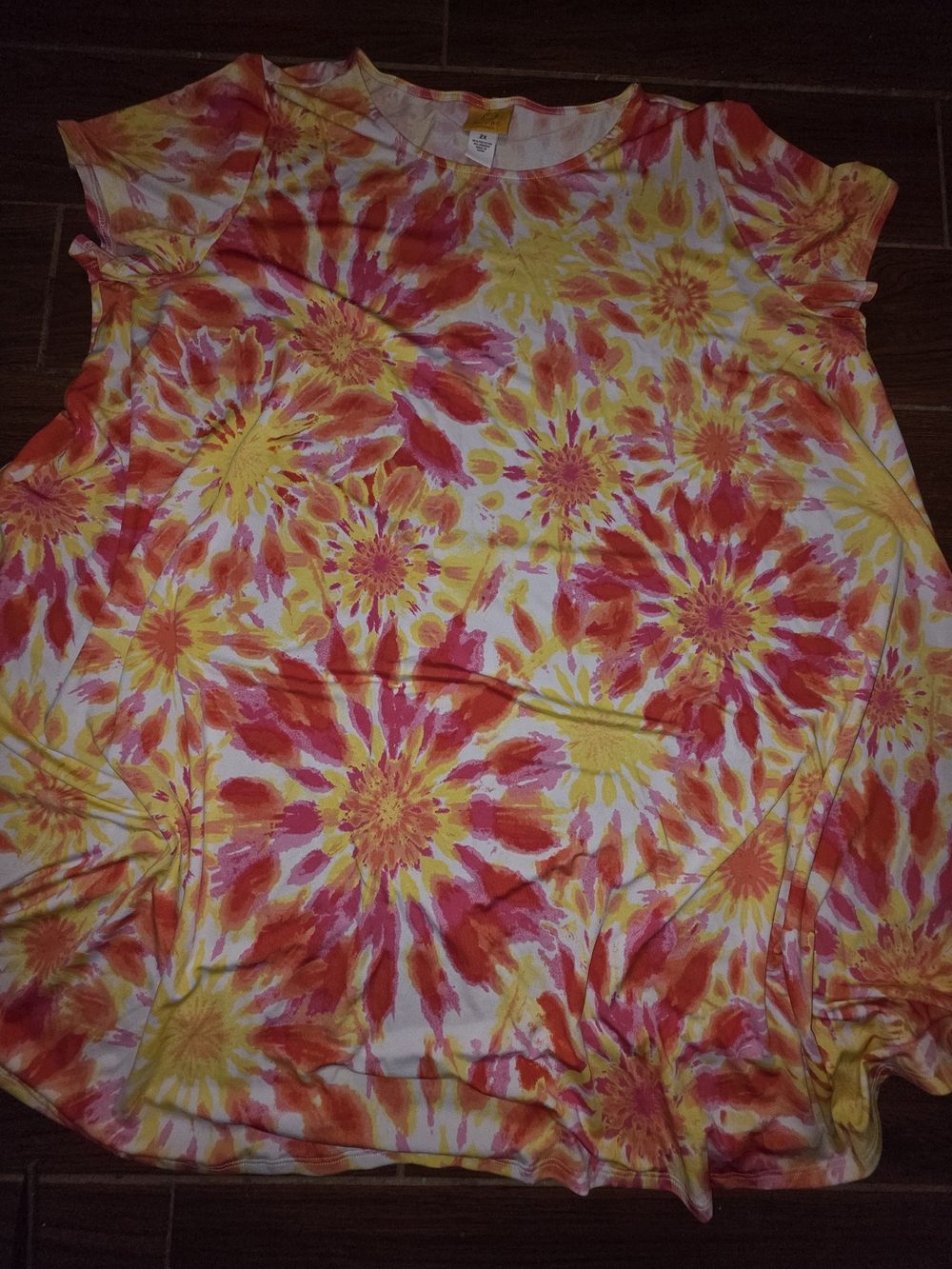 Ruby Rd. Short Sleeve Tie-Dye Dress in Yellow & Pink